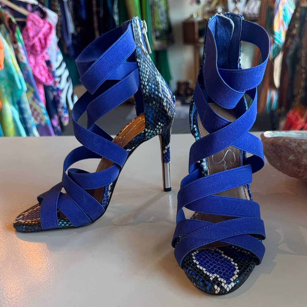 Jessica Simpson Blue Snakeskin Print Strappy High Heel Sandals - NEW!